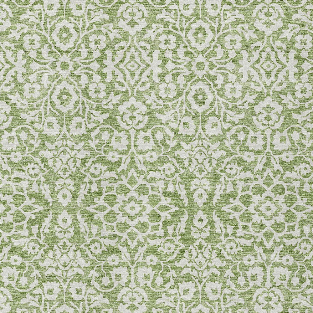Tabselect Home Line 8' X 10' Green And Ivory Damask Washable Indoor Outdoor Area Rug
