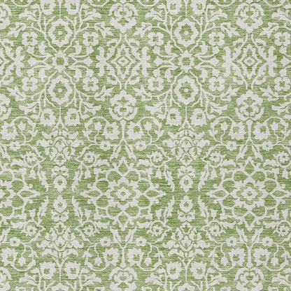 Tabselect Home Line 8' X 10' Green And Ivory Damask Washable Indoor Outdoor Area Rug
