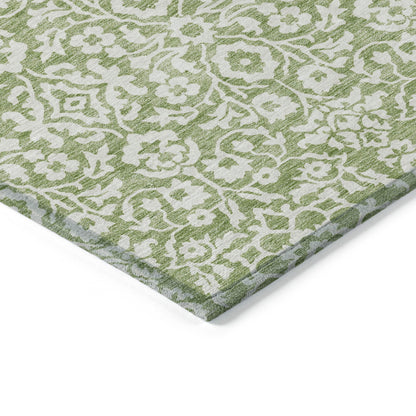 Tabselect Home Line 8' X 10' Green And Ivory Damask Washable Indoor Outdoor Area Rug