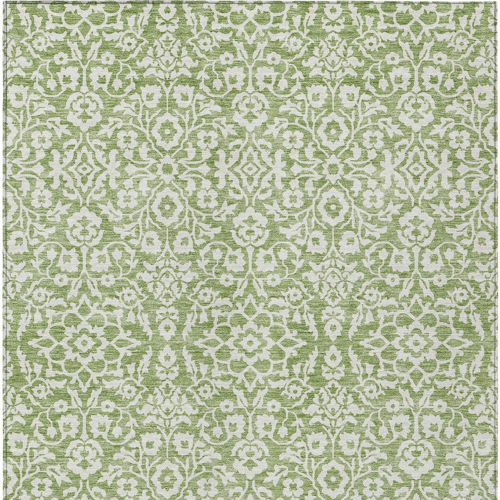 Tabselect Home Line 8' X 10' Green And Ivory Damask Washable Indoor Outdoor Area Rug