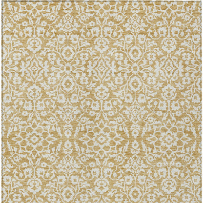 Tabselect Home Line 5' X 8' Gold And Beige Damask Washable Indoor Outdoor Area Rug