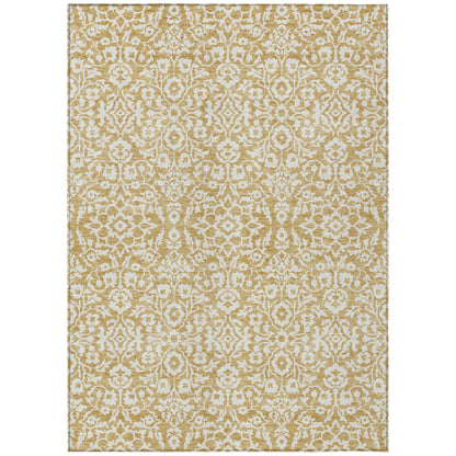 Tabselect Home Line 5' X 8' Gold And Beige Damask Washable Indoor Outdoor Area Rug