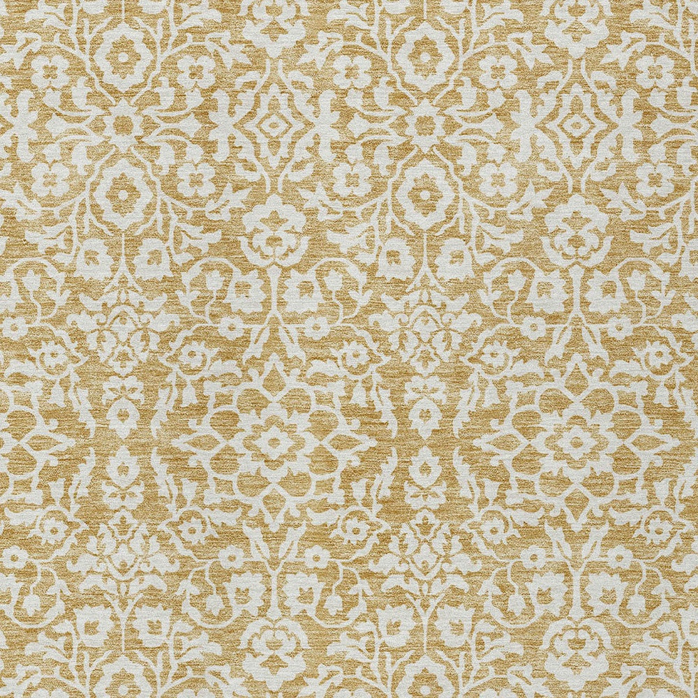 Tabselect Home Line 5' X 8' Gold And Beige Damask Washable Indoor Outdoor Area Rug