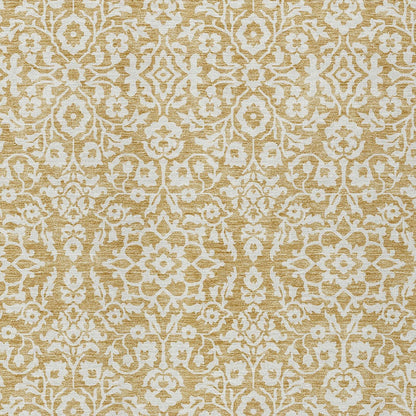 Tabselect Home Line 5' X 8' Gold And Beige Damask Washable Indoor Outdoor Area Rug