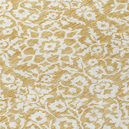 Tabselect Home Line 8' Gold And Beige Round Damask Washable Indoor Outdoor Area Rug