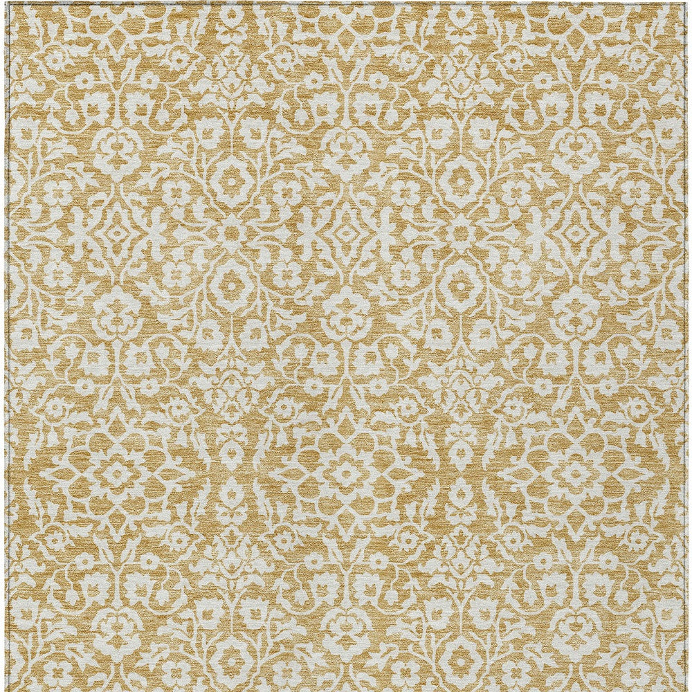 Tabselect Home Line 8' X 10' Gold And Beige Damask Washable Indoor Outdoor Area Rug