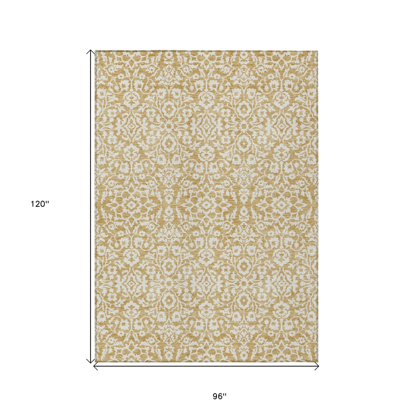 Tabselect Home Line 8' X 10' Gold And Beige Damask Washable Indoor Outdoor Area Rug