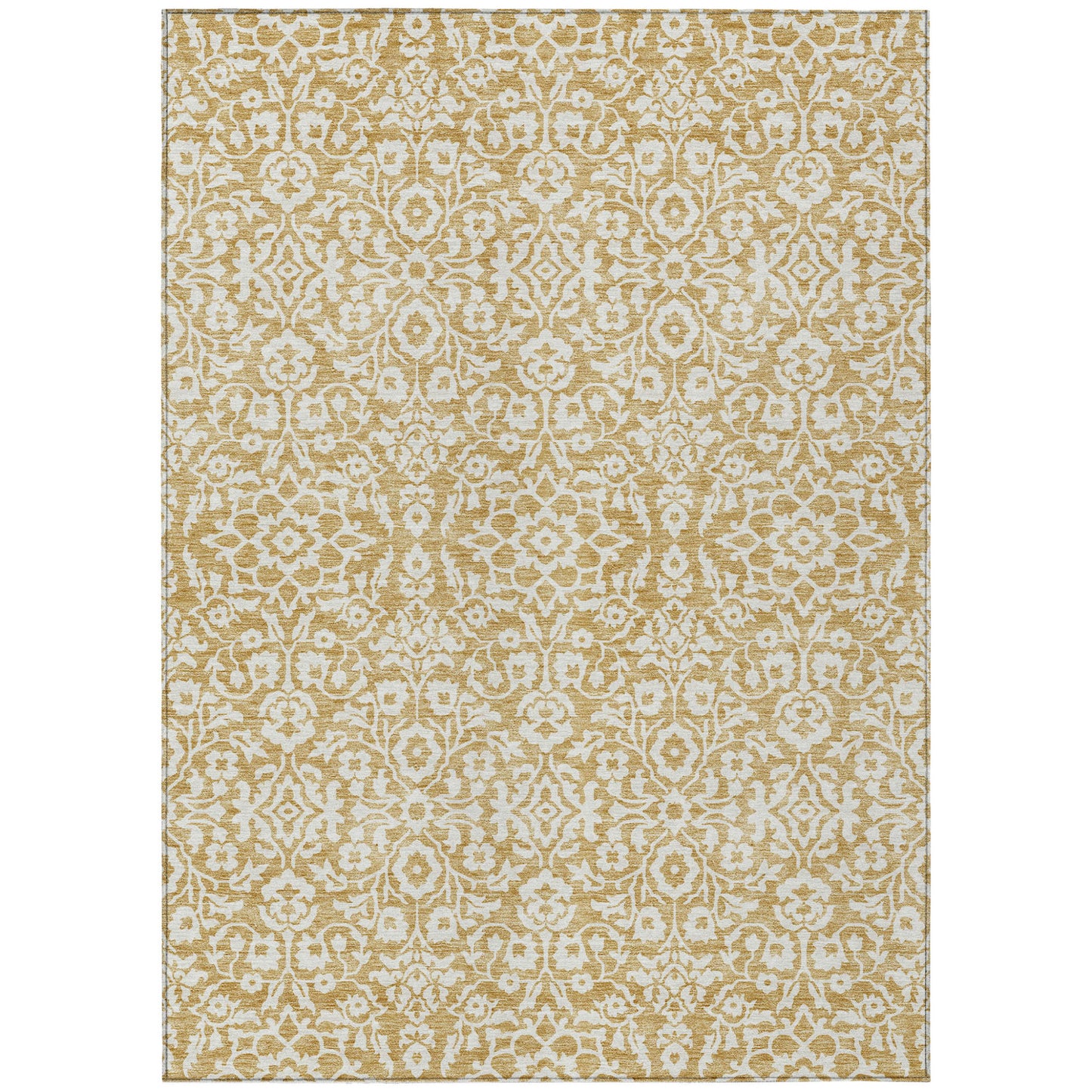 Tabselect Home Line 8' X 10' Gold And Beige Damask Washable Indoor Outdoor Area Rug