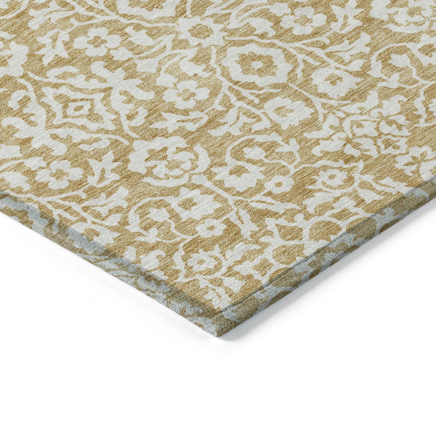 Tabselect Home Line 8' X 10' Gold And Beige Damask Washable Indoor Outdoor Area Rug