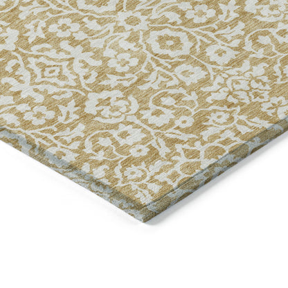 Tabselect Home Line 8' X 10' Gold And Beige Damask Washable Indoor Outdoor Area Rug