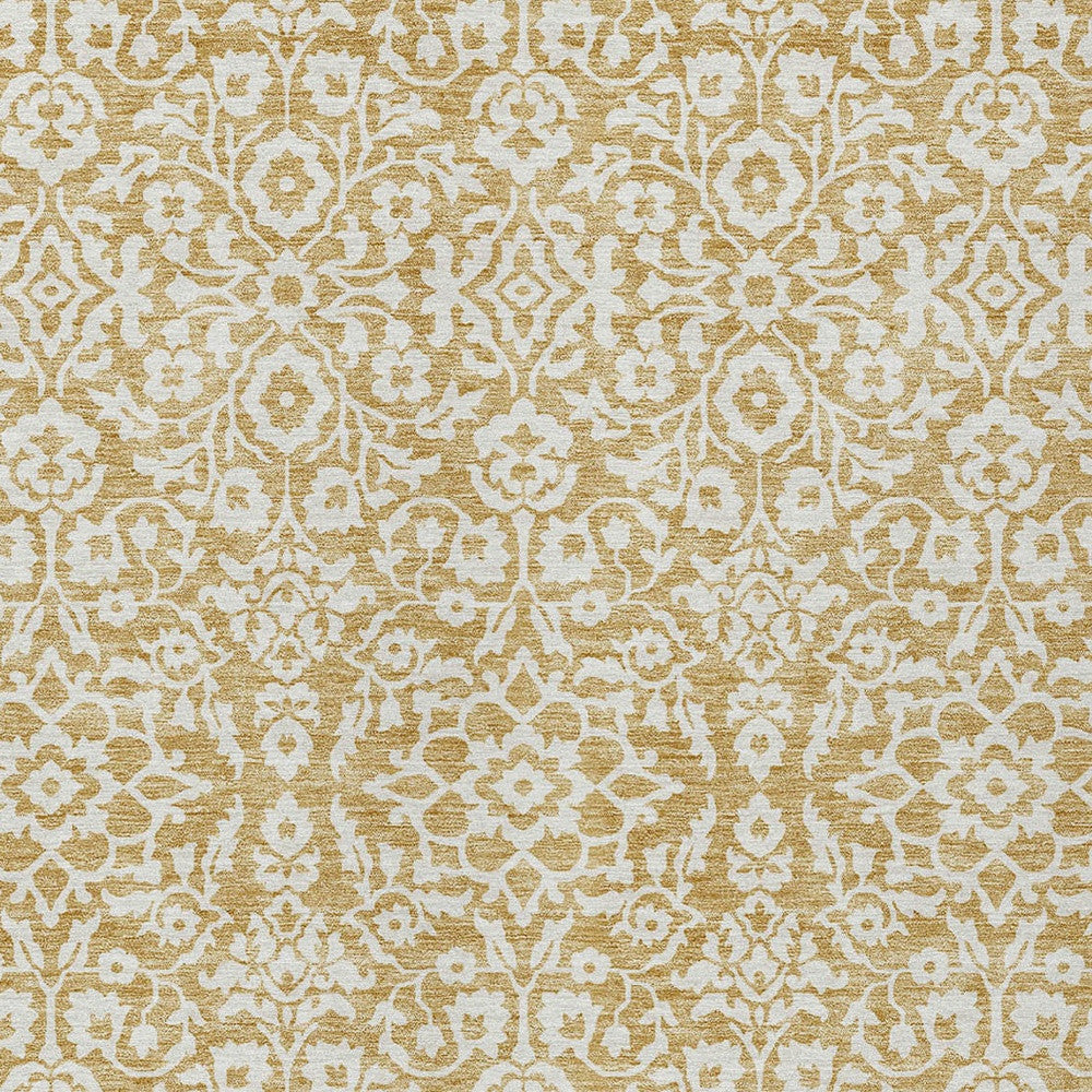Tabselect Home Line 8' X 10' Gold And Beige Damask Washable Indoor Outdoor Area Rug