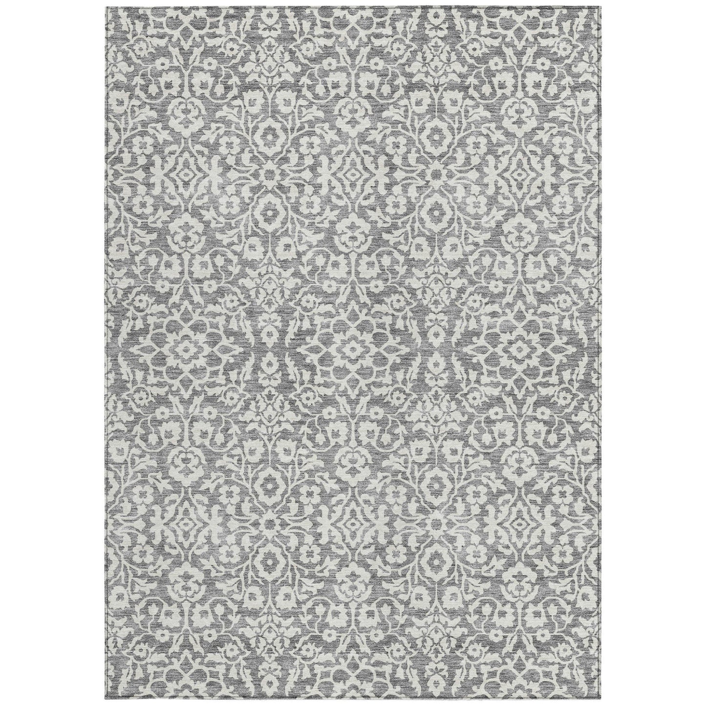 Tabselect Home Line 5' X 8' Gray And Ivory Damask Washable Indoor Outdoor Area Rug