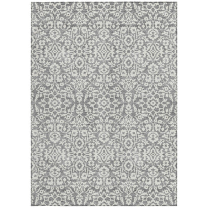Tabselect Home Line 5' X 8' Gray And Ivory Damask Washable Indoor Outdoor Area Rug