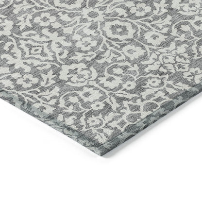 Tabselect Home Line 5' X 8' Gray And Ivory Damask Washable Indoor Outdoor Area Rug