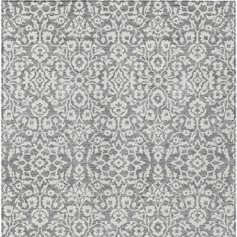 Tabselect Home Line 5' X 8' Gray And Ivory Damask Washable Indoor Outdoor Area Rug