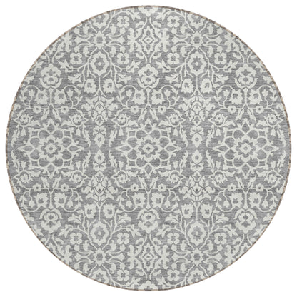 Tabselect Home Line 8' Gray And Ivory Round Damask Washable Indoor Outdoor Area Rug