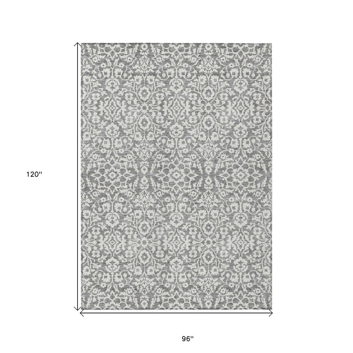 Tabselect Home Line 8' X 10' Gray And Ivory Damask Washable Indoor Outdoor Area Rug