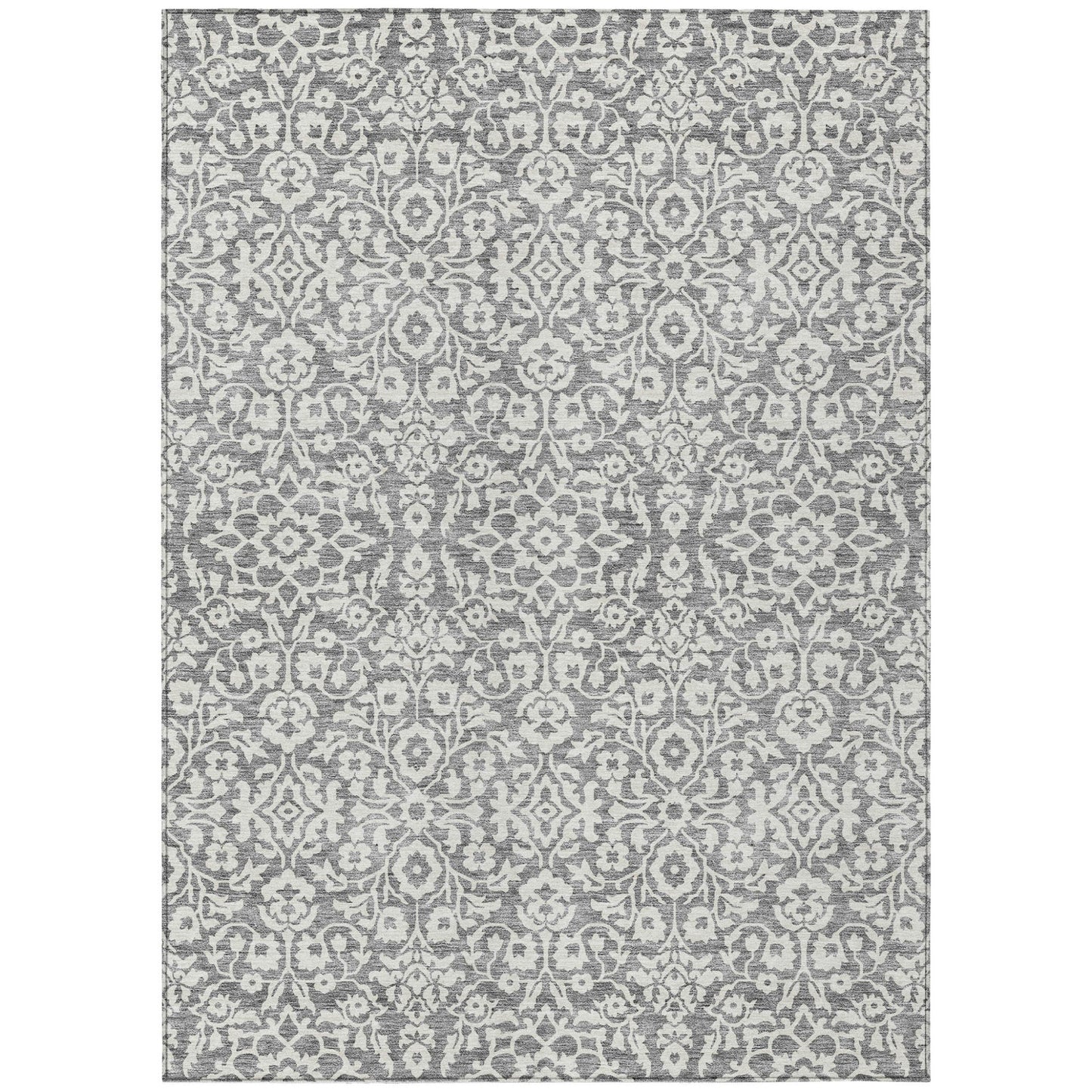 Tabselect Home Line 8' X 10' Gray And Ivory Damask Washable Indoor Outdoor Area Rug
