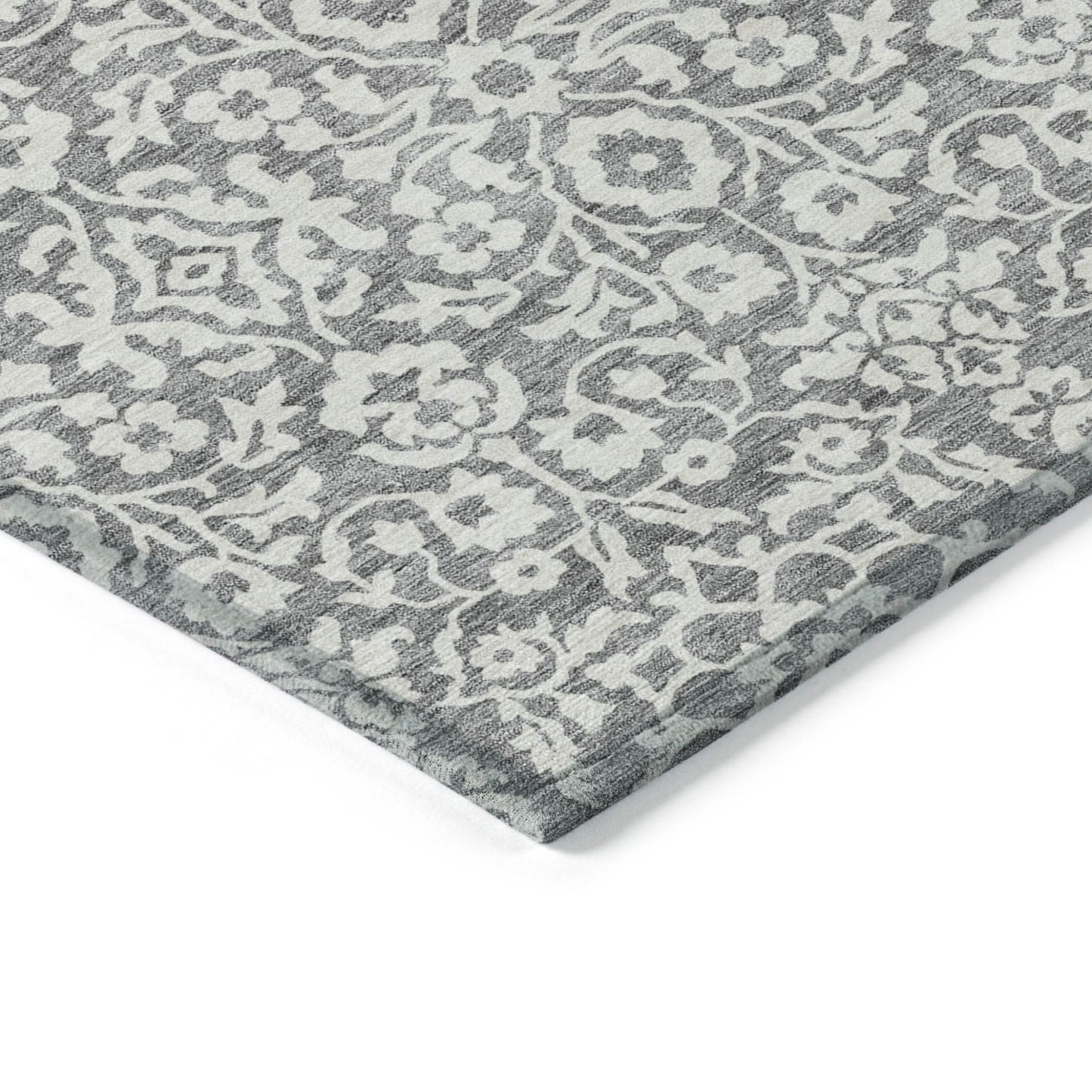 Tabselect Home Line 8' X 10' Gray And Ivory Damask Washable Indoor Outdoor Area Rug