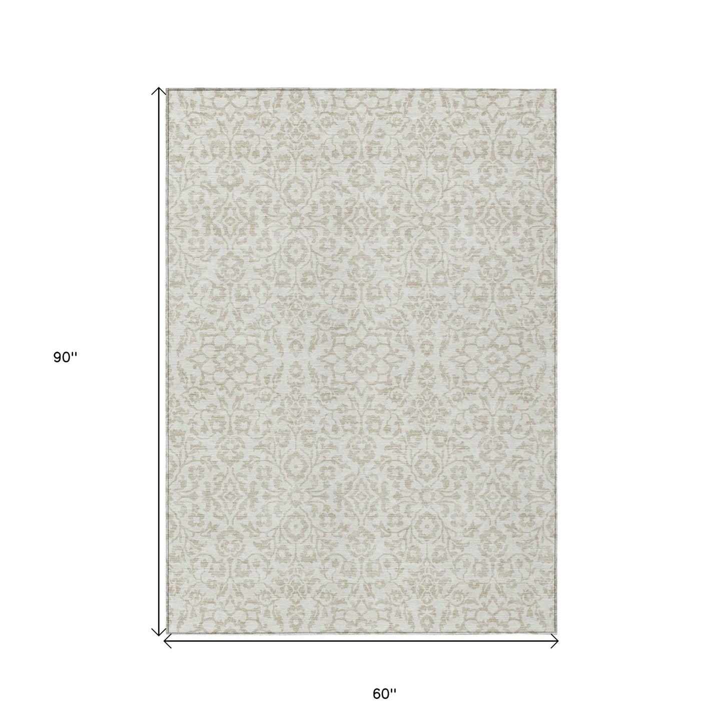 Tabselect Home Line 5' X 8' Ivory And Beige Damask Washable Indoor Outdoor Area Rug