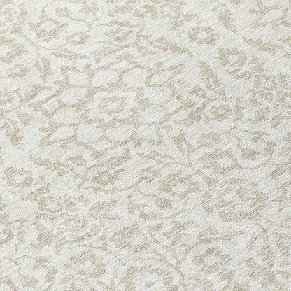 Tabselect Home Line 8' Ivory And Beige Round Damask Washable Indoor Outdoor Area Rug