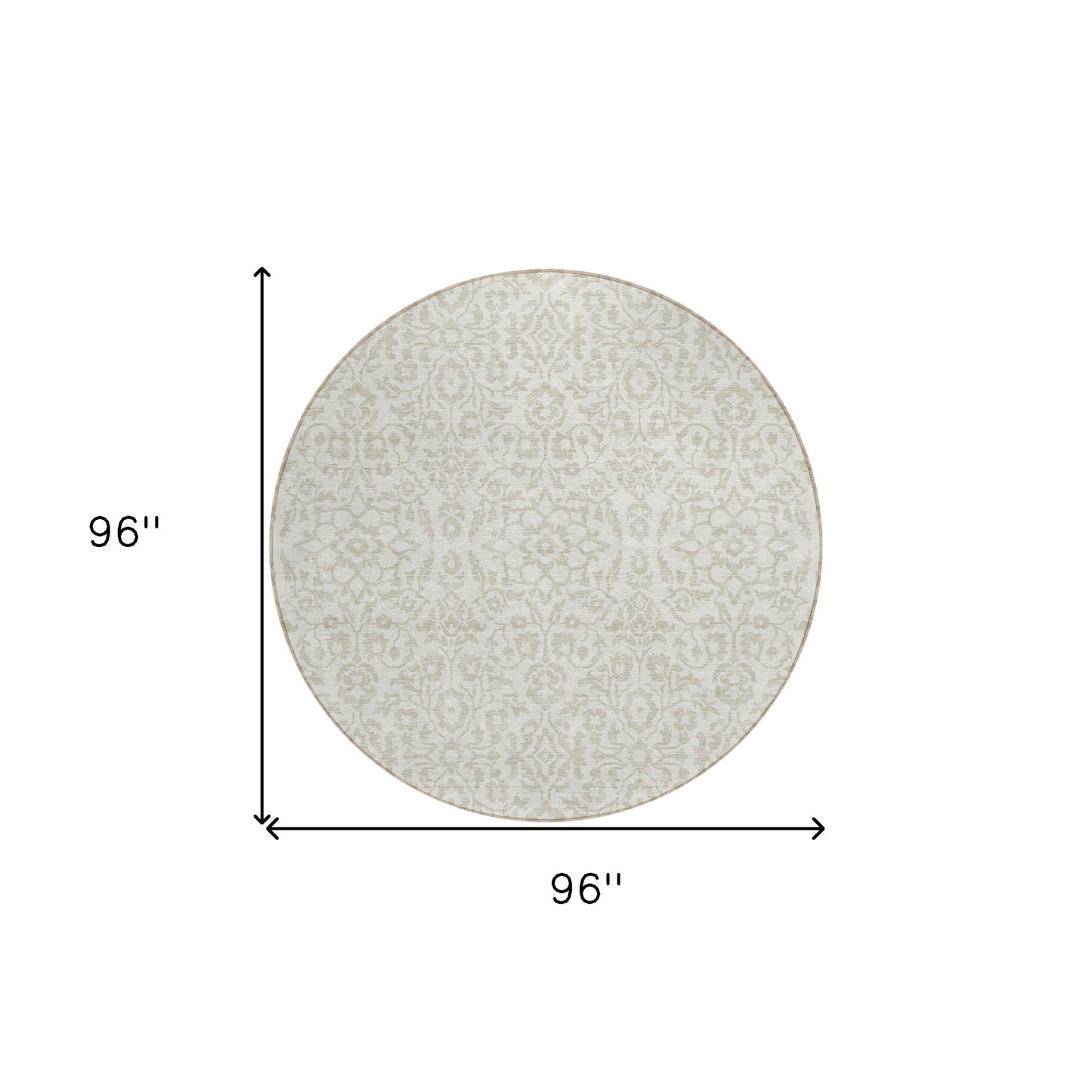 Tabselect Home Line 8' Ivory And Beige Round Damask Washable Indoor Outdoor Area Rug