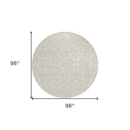 Tabselect Home Line 8' Ivory And Beige Round Damask Washable Indoor Outdoor Area Rug