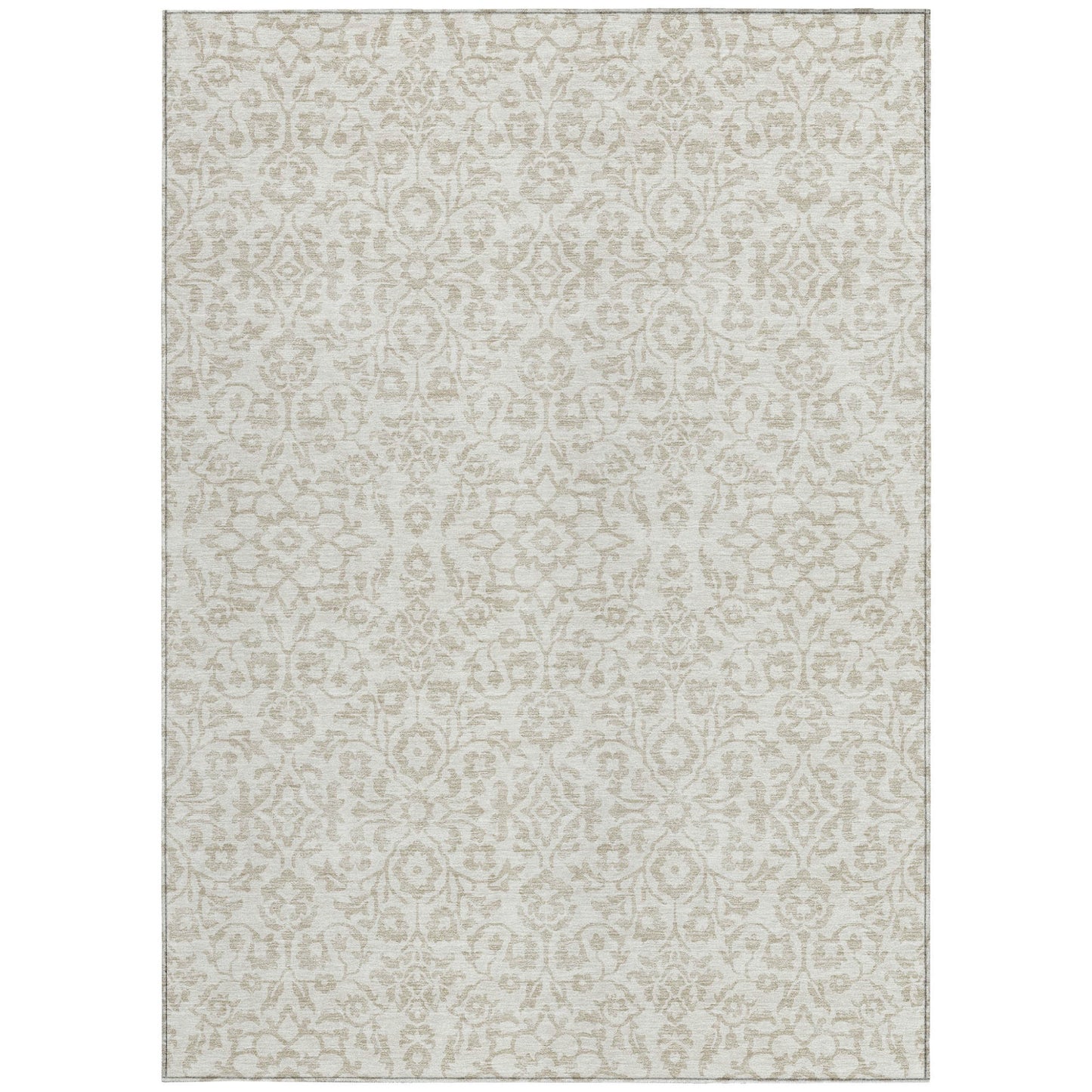 Tabselect Home Line 8' X 10' Ivory And Beige Damask Washable Indoor Outdoor Area Rug