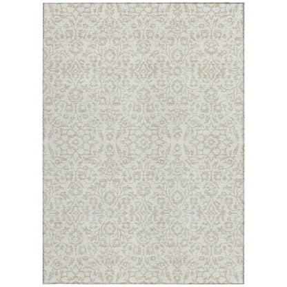Tabselect Home Line 8' X 10' Ivory And Beige Damask Washable Indoor Outdoor Area Rug