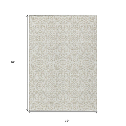 Tabselect Home Line 8' X 10' Ivory And Beige Damask Washable Indoor Outdoor Area Rug