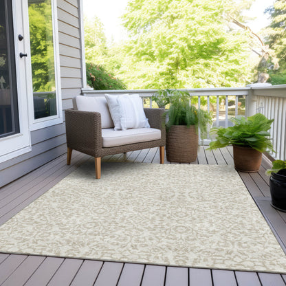 Tabselect Home Line 8' X 10' Ivory And Beige Damask Washable Indoor Outdoor Area Rug