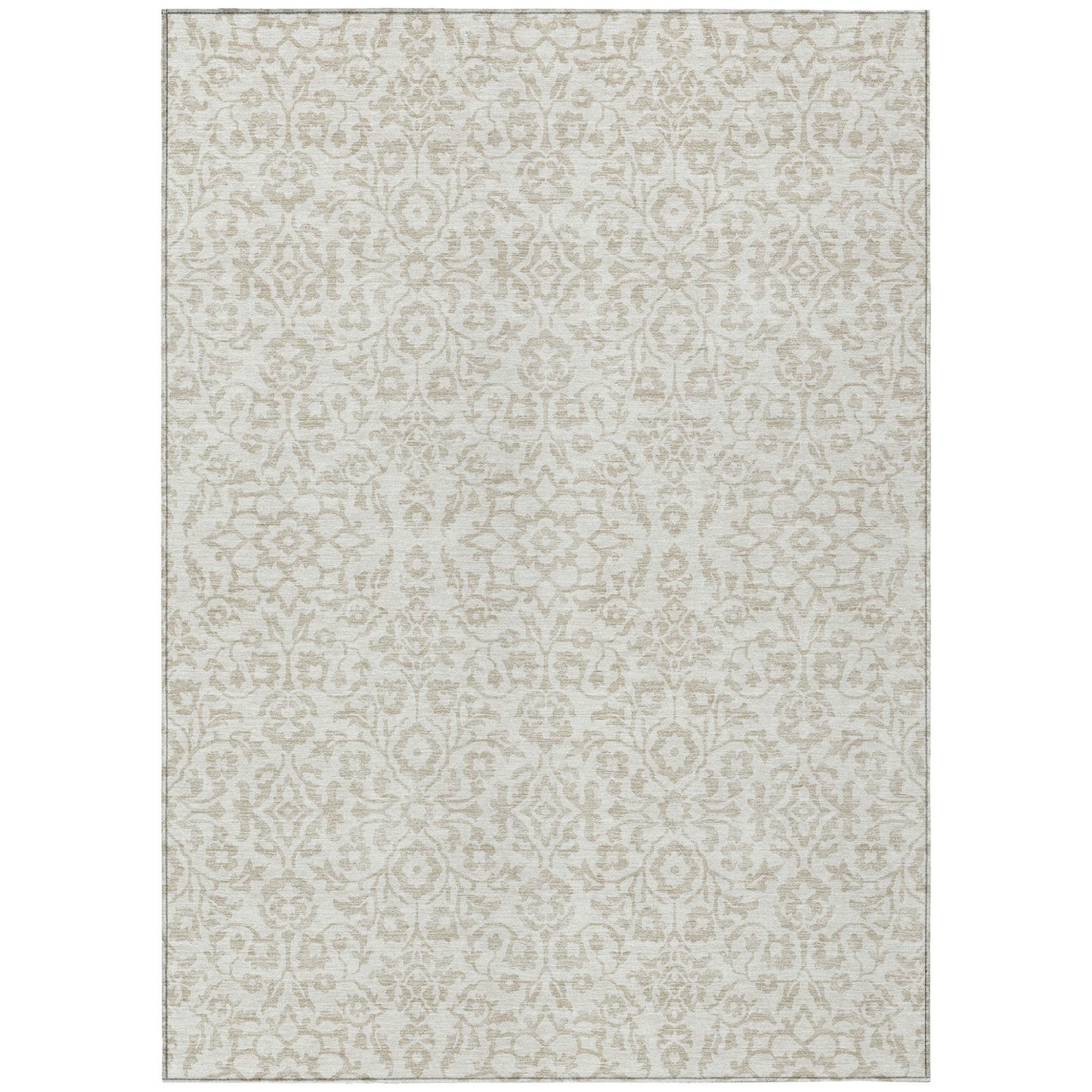 Tabselect Home Line 8' X 10' Ivory And Beige Damask Washable Indoor Outdoor Area Rug