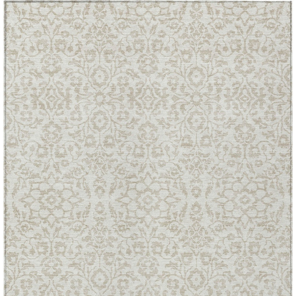 Tabselect Home Line 8' X 10' Ivory And Beige Damask Washable Indoor Outdoor Area Rug