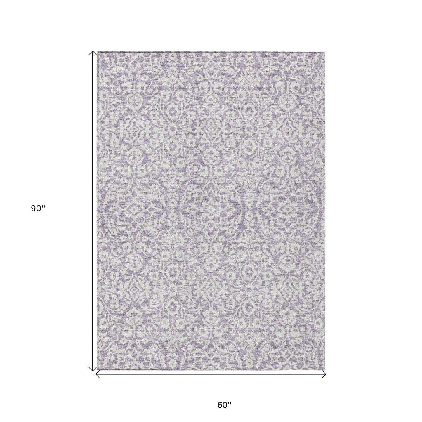 Tabselect Home Line 5' X 8' Lavender And Ivory Damask Washable Indoor Outdoor Area Rug