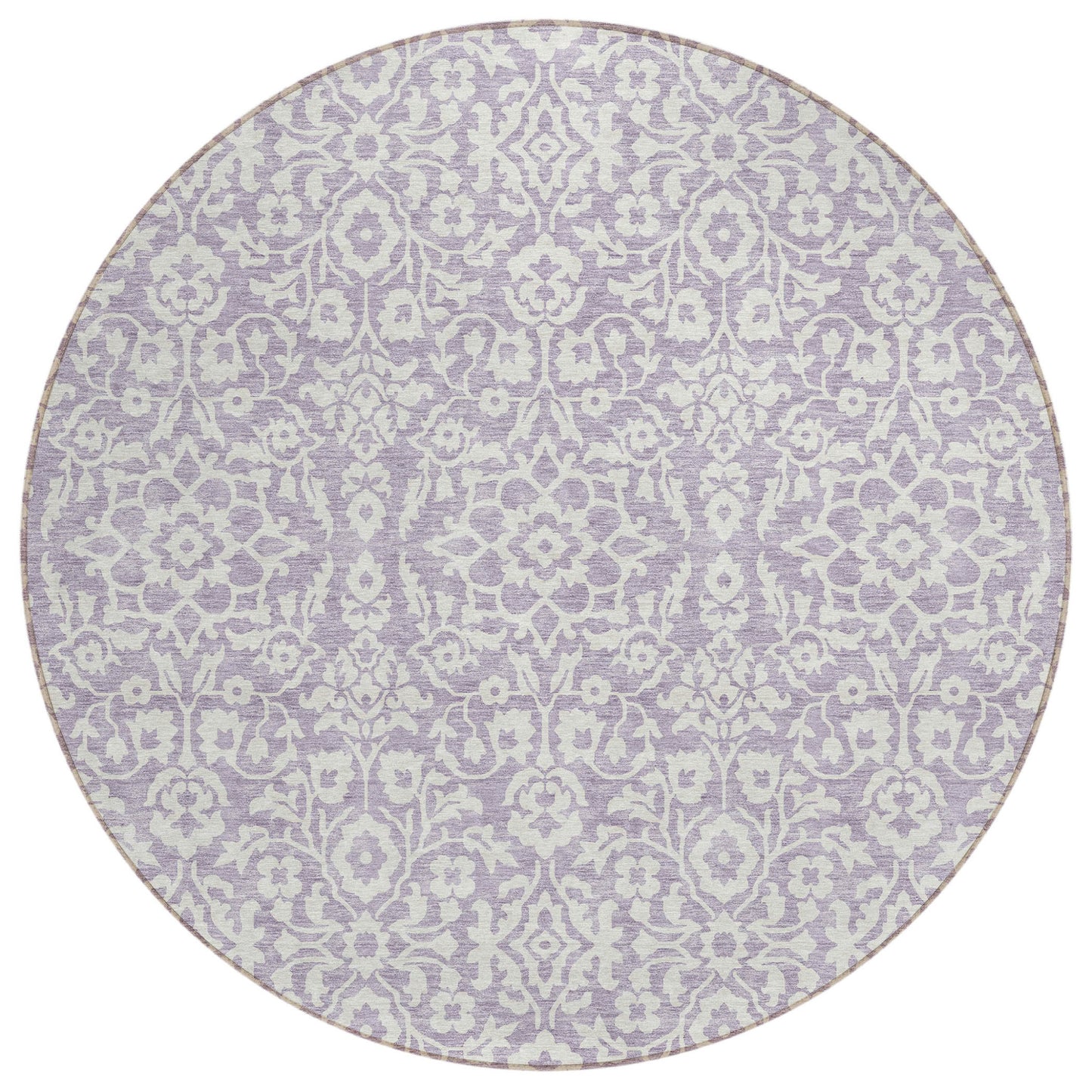 Tabselect Home Line 8' Lavender And Ivory Round Damask Washable Indoor Outdoor Area Rug