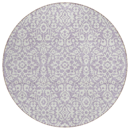 Tabselect Home Line 8' Lavender And Ivory Round Damask Washable Indoor Outdoor Area Rug