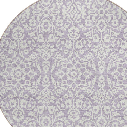 Tabselect Home Line 8' Lavender And Ivory Round Damask Washable Indoor Outdoor Area Rug
