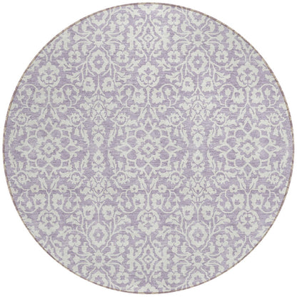 Tabselect Home Line 8' Lavender And Ivory Round Damask Washable Indoor Outdoor Area Rug
