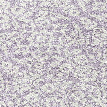 Tabselect Home Line 8' Lavender And Ivory Round Damask Washable Indoor Outdoor Area Rug