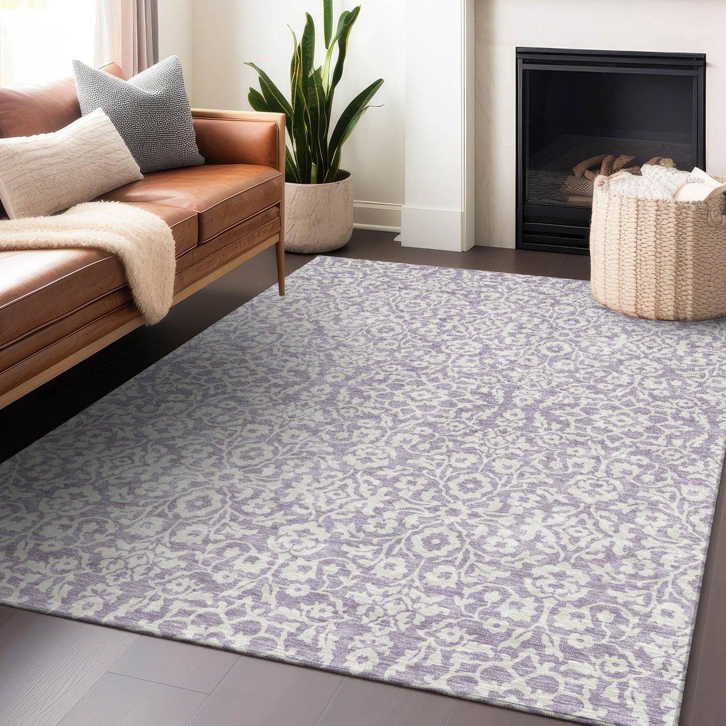 Tabselect Home Line 8' X 10' Lavender And Ivory Damask Washable Indoor Outdoor Area Rug