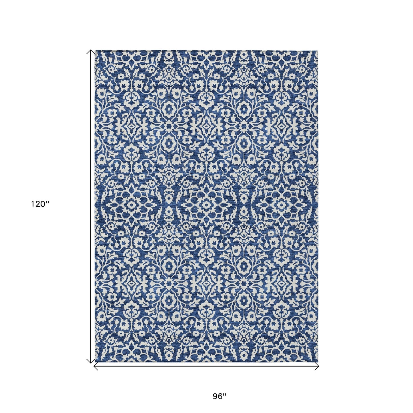 Tabselect Home Line 8' X 10' Navy Blue And Ivory Damask Washable Indoor Outdoor Area Rug