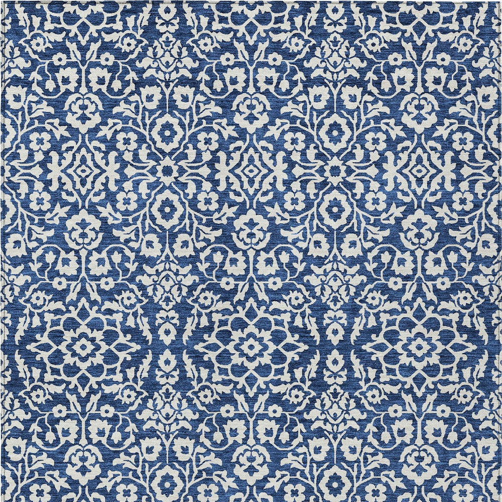 Tabselect Home Line 8' X 10' Navy Blue And Ivory Damask Washable Indoor Outdoor Area Rug