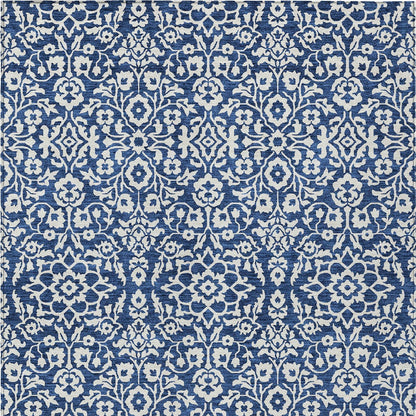 Tabselect Home Line 8' X 10' Navy Blue And Ivory Damask Washable Indoor Outdoor Area Rug