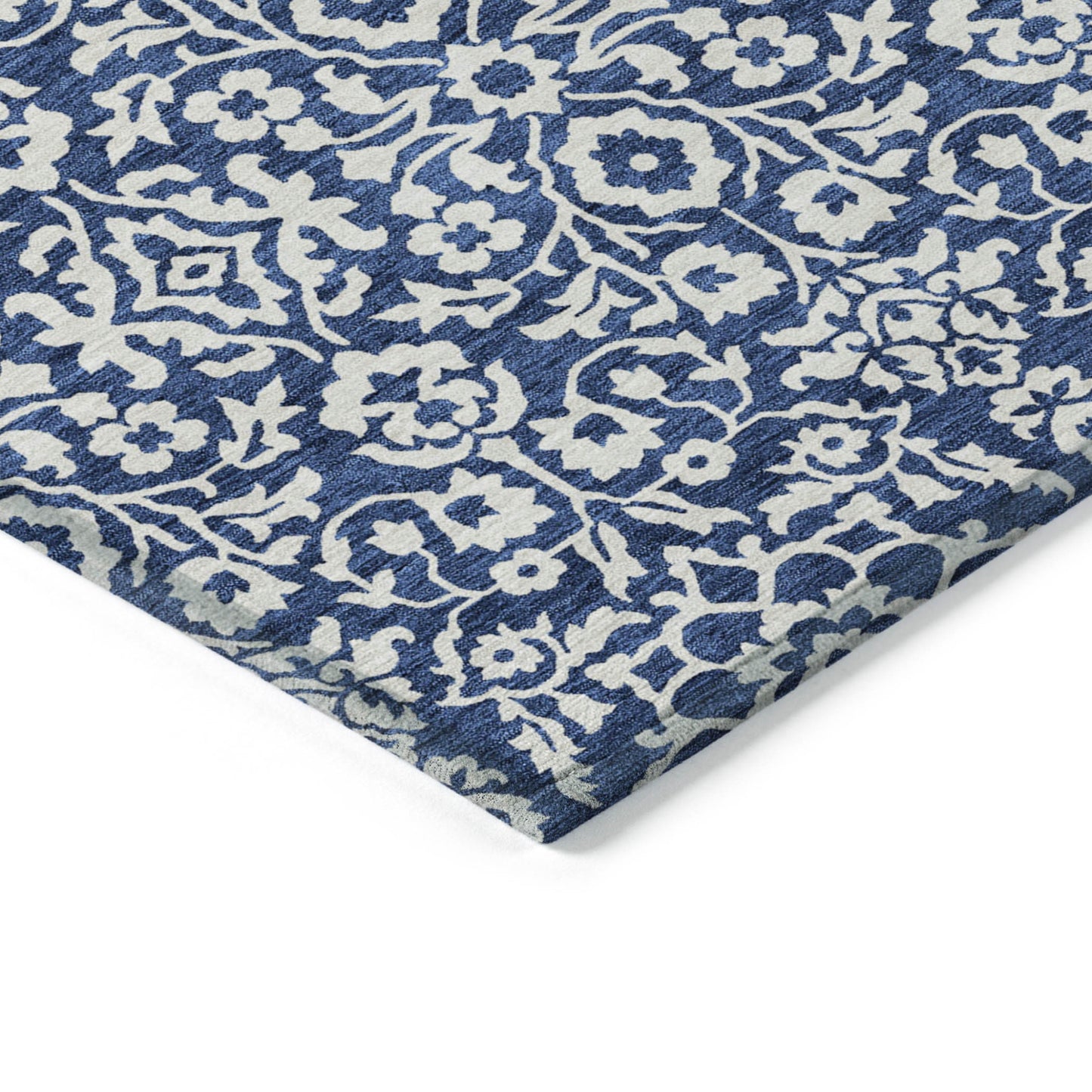 Tabselect Home Line 8' X 10' Navy Blue And Ivory Damask Washable Indoor Outdoor Area Rug