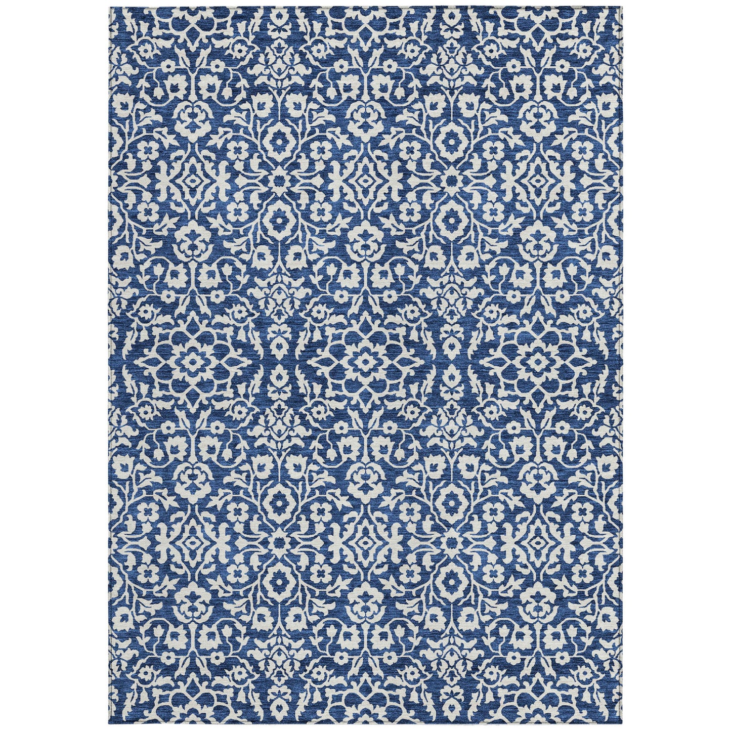 Tabselect Home Line 8' X 10' Navy Blue And Ivory Damask Washable Indoor Outdoor Area Rug