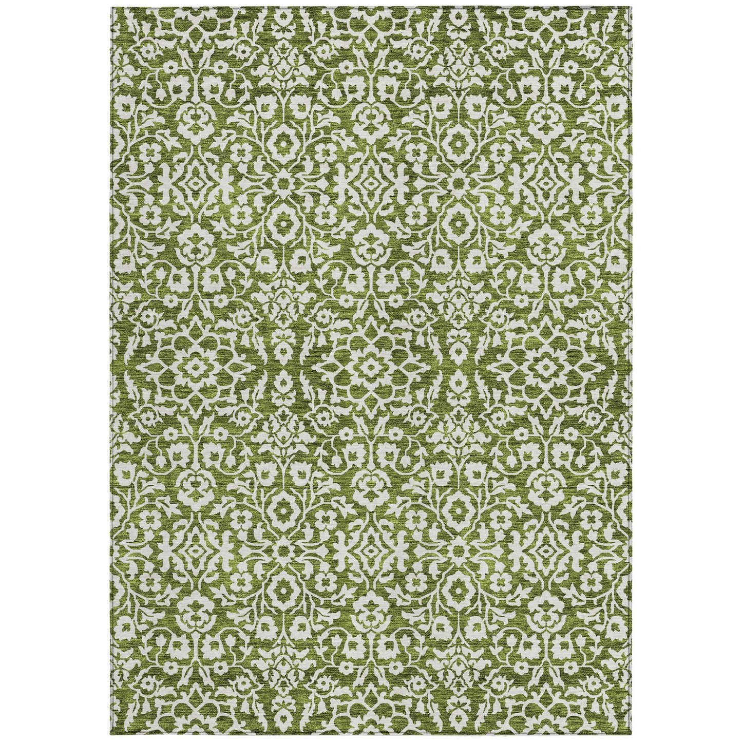 Tabselect Home Line 5' X 8' Olive Green And Ivory Damask Washable Indoor Outdoor Area Rug