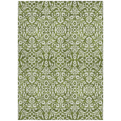 Tabselect Home Line 5' X 8' Olive Green And Ivory Damask Washable Indoor Outdoor Area Rug