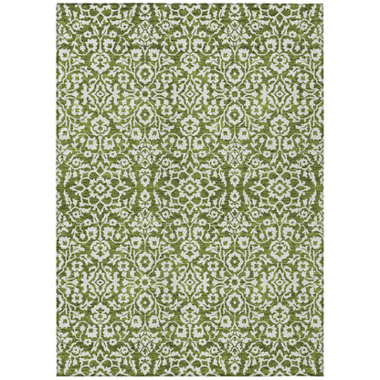 Tabselect Home Line 5' X 8' Olive Green And Ivory Damask Washable Indoor Outdoor Area Rug
