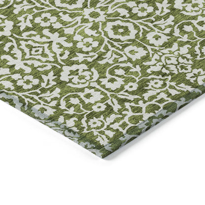 Tabselect Home Line 5' X 8' Olive Green And Ivory Damask Washable Indoor Outdoor Area Rug