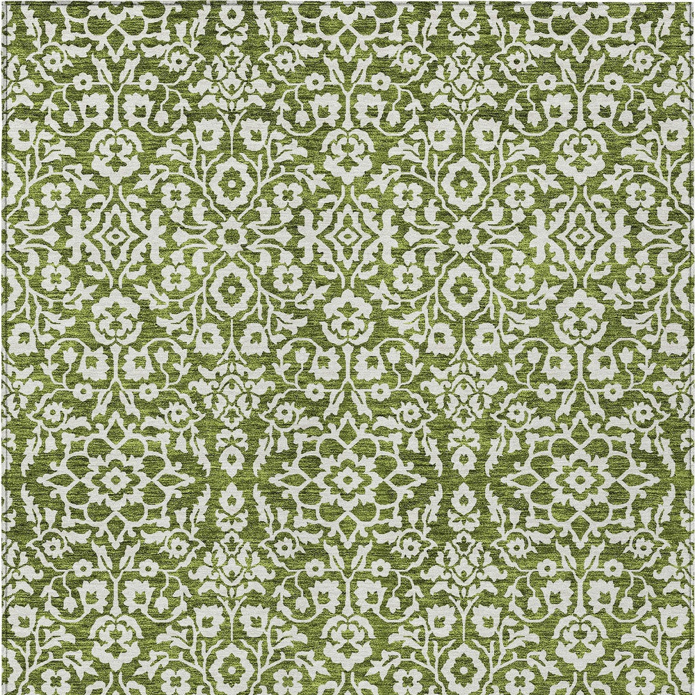 Tabselect Home Line 5' X 8' Olive Green And Ivory Damask Washable Indoor Outdoor Area Rug